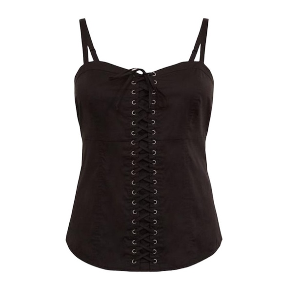 torrid Tops - Torrid Black Poplin Lace Up Corset Cami Top 4X Sweetheart Neckline